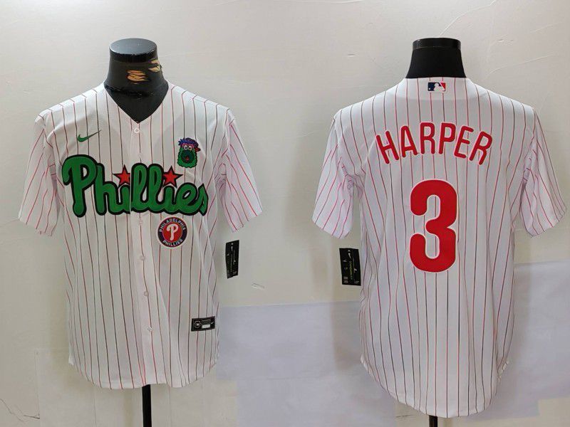 Men Philadelphia Phillies #3 Harper White stripe Second generation Joint Name 2024 Nike MLB Jersey style 3->san francisco 49ers->NFL Jersey